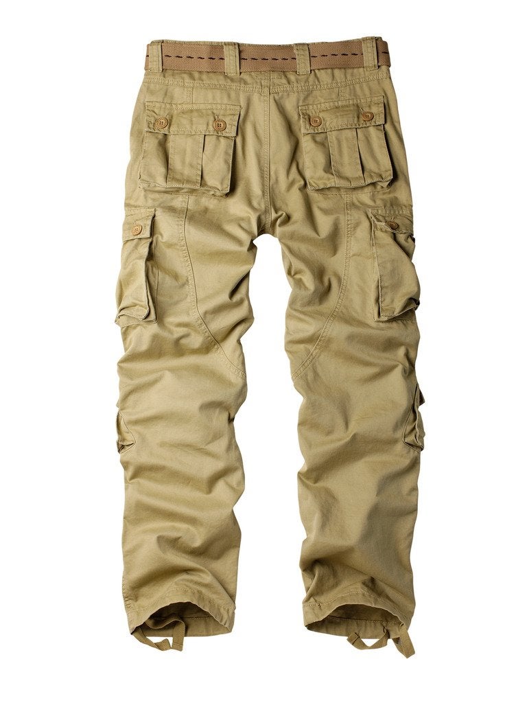 AKARMY Men's Camo Cargo Work Pants Cotton Military Army Casual Tactical Wild Combat Pants with 8 Pockets Khaki 34x32 - Image 2